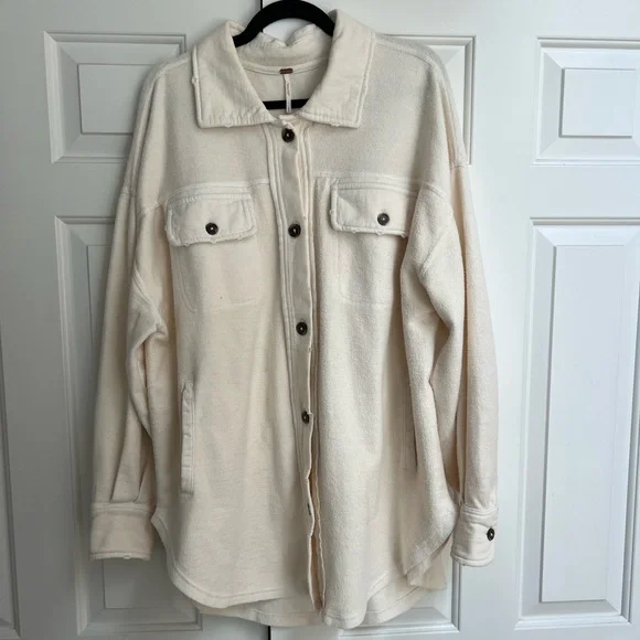 Free People Cream Button-Up Women's Shacket - Picture 1 of 4